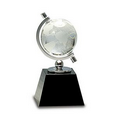 Spinning Crystal Globe on Black Glass Base (6")